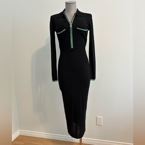Goyo Silk and Cashmere Long Black Dress with Green Accents. Size Small
